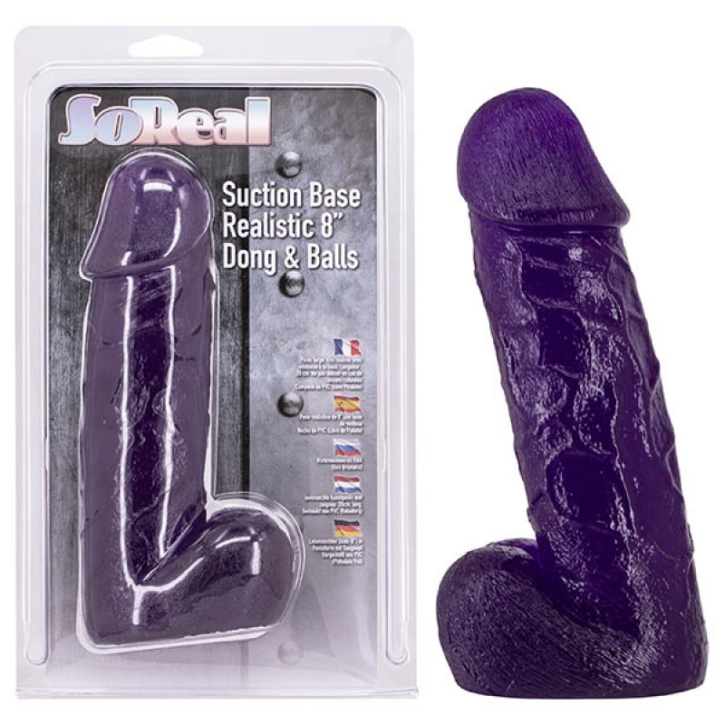 So Real Suction Base Realistic 8" Dong and Balls - Purple